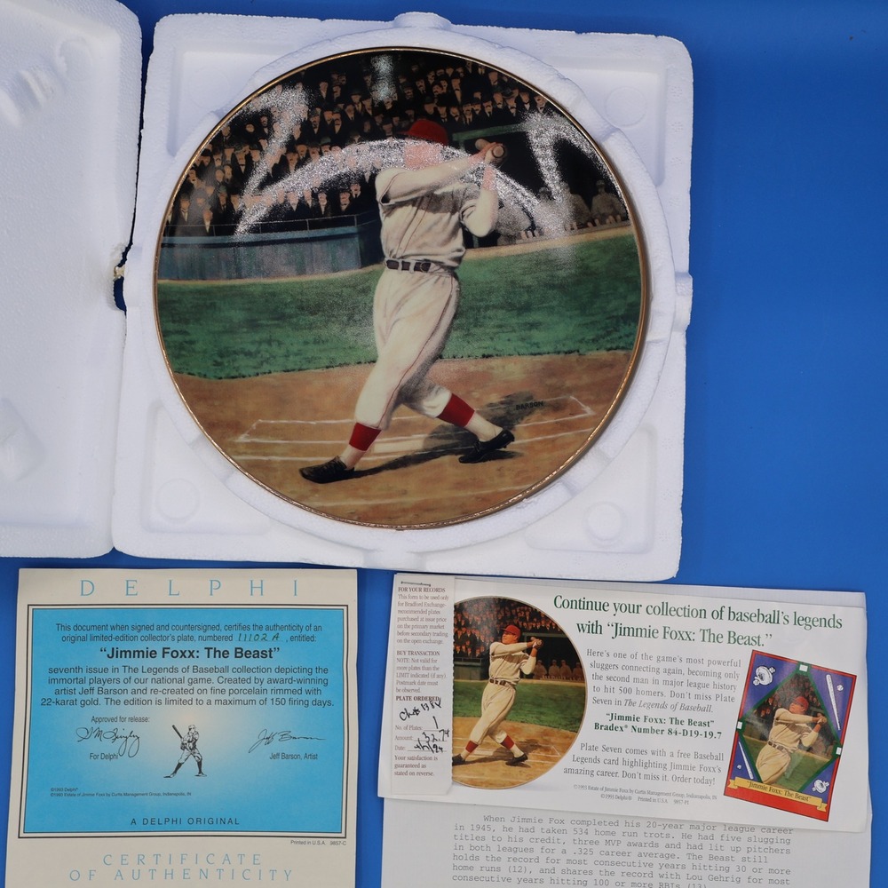 Delphi Legends of Baseball Jimmie Foxx The Beast Collector Plate Jeff Barson 93"